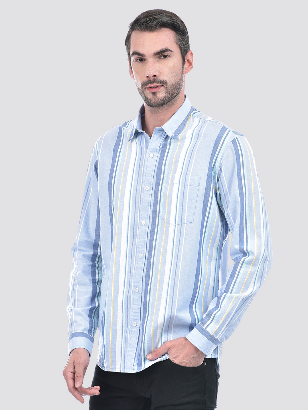 Numero Uno Men Blue Multi-Striped Cotton Shirt